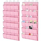 homyfort 2 Pack Pink Over the Door Shoe Organizer for Girls Kids Lady Shoes, Hanging Shoe Rack Storage Holder with 48 Large Pockets for Closet Door