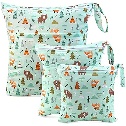 Wet Dry Cloth Windeltaschen - CeeKii 3er Pack Waschbare Reisetaschen, wasserdichte Wet Bag, Baby Reusable Beach Pool Gym Bag mit Reißverschlusstasche und Druckknopfgriff Cover