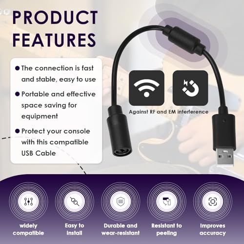 Image of USB Breakaway Cable for Xbox 360, Rocksmith Real Tone Cable, Xbox Controller Cord, Xbox USB Adapter, Guitar Hero Dongle , Compatible with Logitech G920 G923 G27 & Thrustmaster 458 Spider Racing Wheel