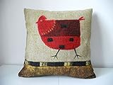 roming-shop 1 X Cotton Linen Square Decorative Throw Pillow Case Cushion Cover Green Background Red Chicken 18'X18