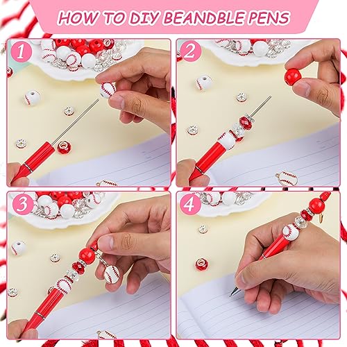 WEWAYSMILE 12 Pcs Beadable Pens Diy Assorted Bead Pens Wood Bead Crystal Spacer Beads Black Ink Diy Ballpoint Pen Set Baseball Pendant For Women Office Supplies Diy Gift Crafts - Image 4