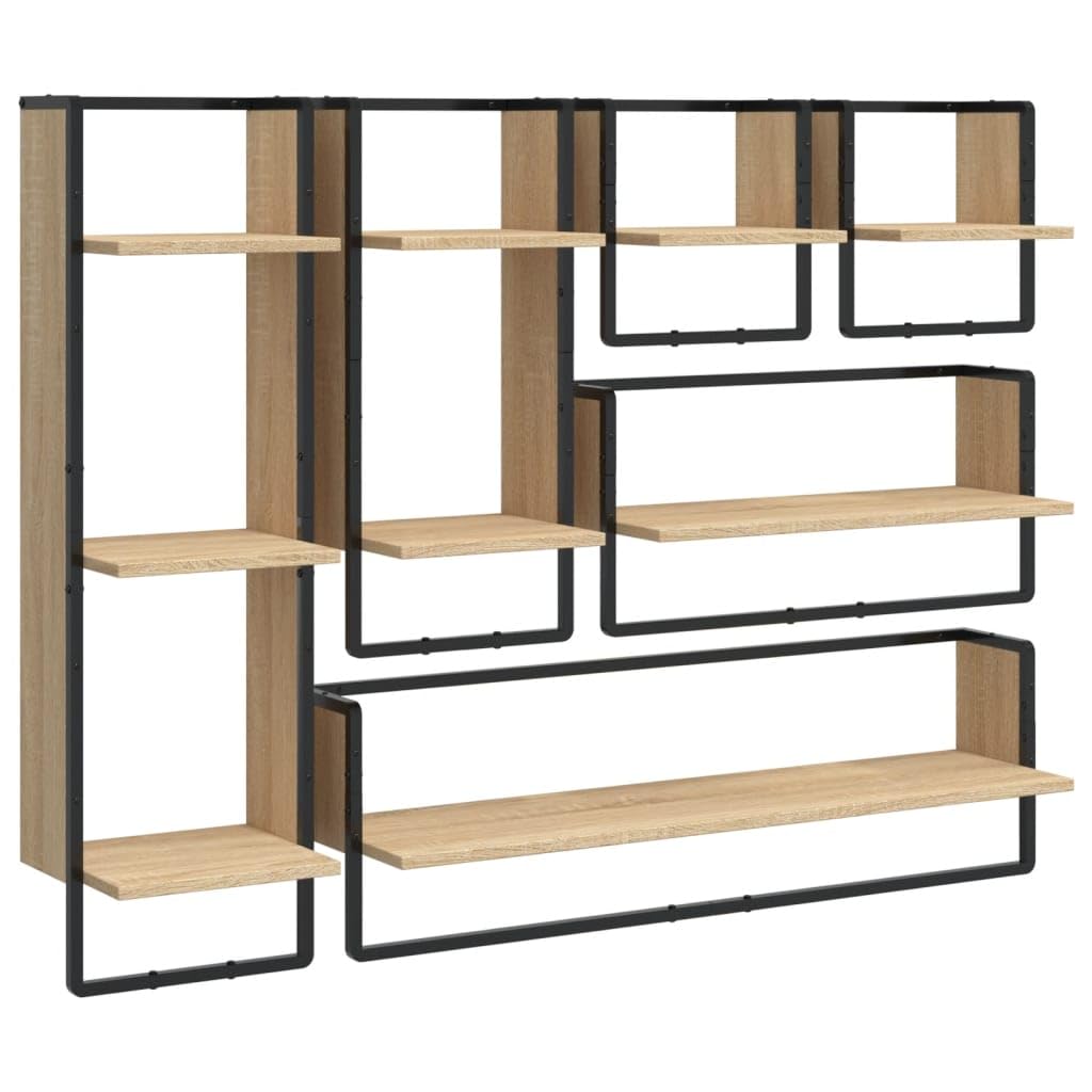 vidaXL Ensemble d'Étagères Murales avec Barres 6 pcs, Étagères Flottantes avec Rangement, Étagères de Présentation Suspendues, Moderne, Chêne Sonoma