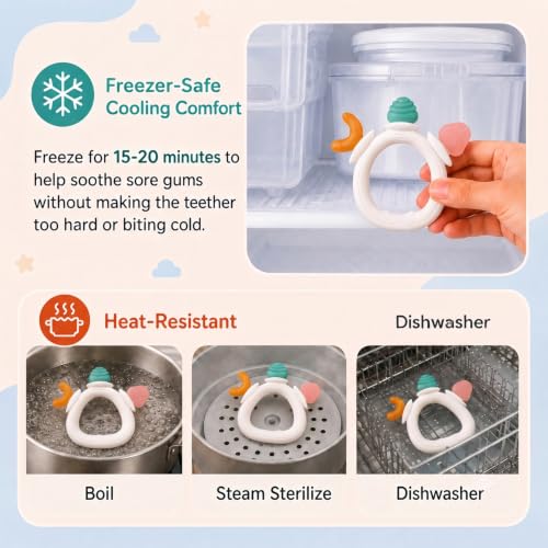 Image of Mee Mee Halo Ring Silicone Baby Teether, BPA Free, Food-Grade Silicone, BIS Certified, Rounded Edges, Freezer & Sterilizer Safe, 4+ Months (White)