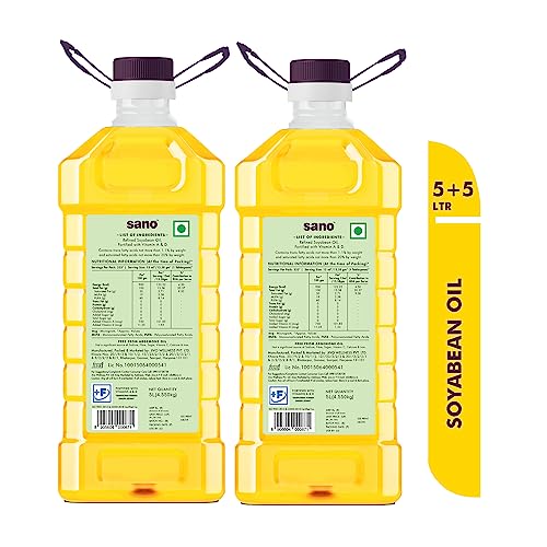 Image of Sano Soyabean Oil 5 Litre x 2 Pack Pet Bottle - Pure, Natural, and Nutrient-Rich Cooking Oil for Healthy Delights, Ideal for Roasting, Frying, Baking, and All Types of Cuisines