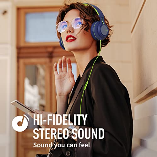 Ailihen C8 (Upgraded) Headphones With Microphone And Volume Control Folding Lightweight Headset For Cellphones Tablets Smartphones Chromebook Laptop Computer Pc Mp3/4 (Blue Green) #TOP3