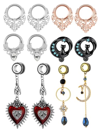 TIANCI FBYJS 6 Pairs Fashion Dangle Gauges for Ears Double Flared Ear Tunnels Plugs Body Piercing Stretchers Earrings 2g 00g Women Men 6mm