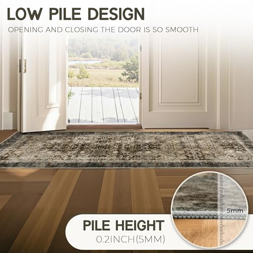 Image of AMERLIFE 5'x8' Area Rug, Machine Washable Vintage Area Rug- Soft Carpet with Non-Slip Backing for Living Room, Bedroom, Nursery- Retro Brown