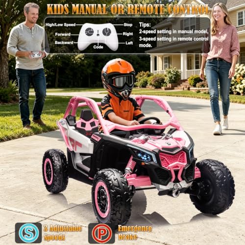 Image of NEWQIDA XXXL 24V Ride on Toys for Big Kids Licensed CAN-AM Maverick UTV 2 Seater Ride on Car with Remote Control 4WD Electric Vehicles Ride on Truck Car, EVA Tires, Shock Absorber, Up to 5MPH, Pink