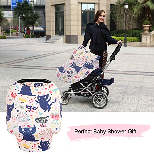 Nursing Cover Breastfeeding Cover, Soft Breathable Infant Carseat Canopy, Infant Stretchy Cover for Baby Swing, Shopping Cart/High Chair/Stroller Covers, Baby Shower Gifts (Lovely Kitten) - Thumbnail 4