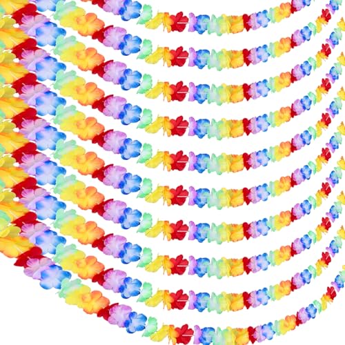 Image of JOVITEC 40 Pack Hawaiian Flower Garlands, 10 Feet Each Multicolored Tropical Luau Hibiscus Flower Lei Garland for Hawaiian Party Supplies Decorations Summer Beach Birthday Indoor Outdoor Decor