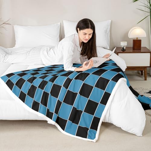 Image of Erosebridal Plaid Sherpa Blanket Navy Blue Black Checkerboard Fuzzy Plush Throw Geometric Checkered Fleece Blanket for Kids Boys Girls,Aesthetic Grids Decor for Bed Couch 40 inchx50 inch