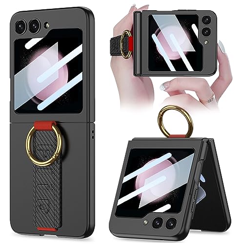 Ninki 01083 Compatible Samsung Galaxy Z Flip 6 Case With Strap & Camera Screen Protector,Shockproof Hard Ultra-Slim Protective Case For Galaxy Z Flip6 Case With Ring,Samsung Z Flip 6 Phone Case Carbon Fiber cover