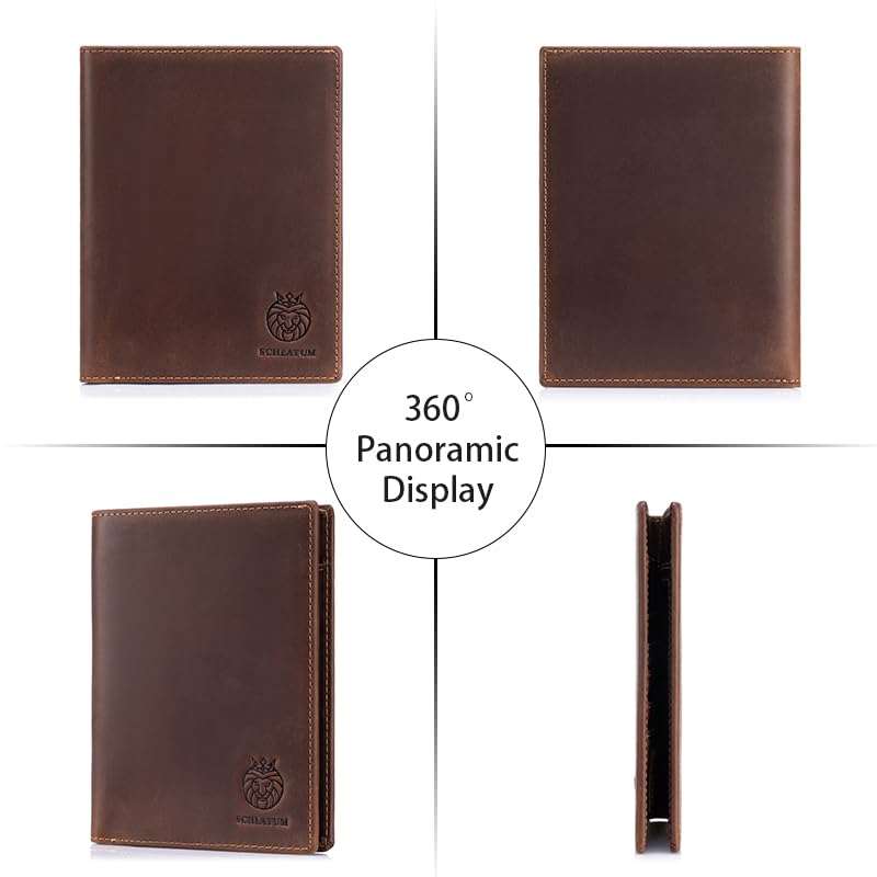 Image of Leather Passport Holder for Travel Men Bifold Slim RFID Blocking with 2 Passport Slots, 1 Cash Pocket, 5 Card Slots