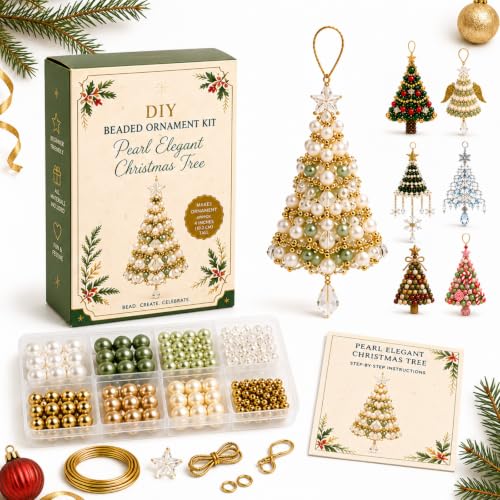 HAXPK DIY Christmas Tree Beaded Ornament Kit Pearl Crystal Holiday Craft
