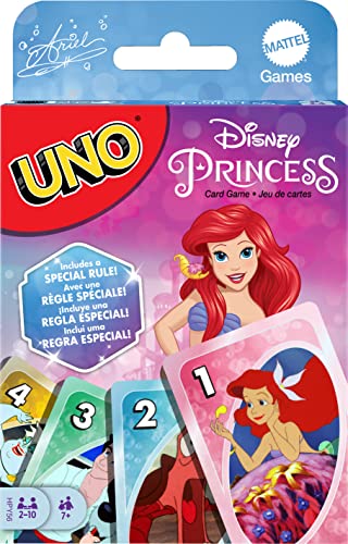 Mattel Games UNO Disney Prinzessin Die kleine Meerjungfrau Kartenspiel, inspiriert vom Film für Familiennacht, Spieleabend, Reisen, Camping und Party