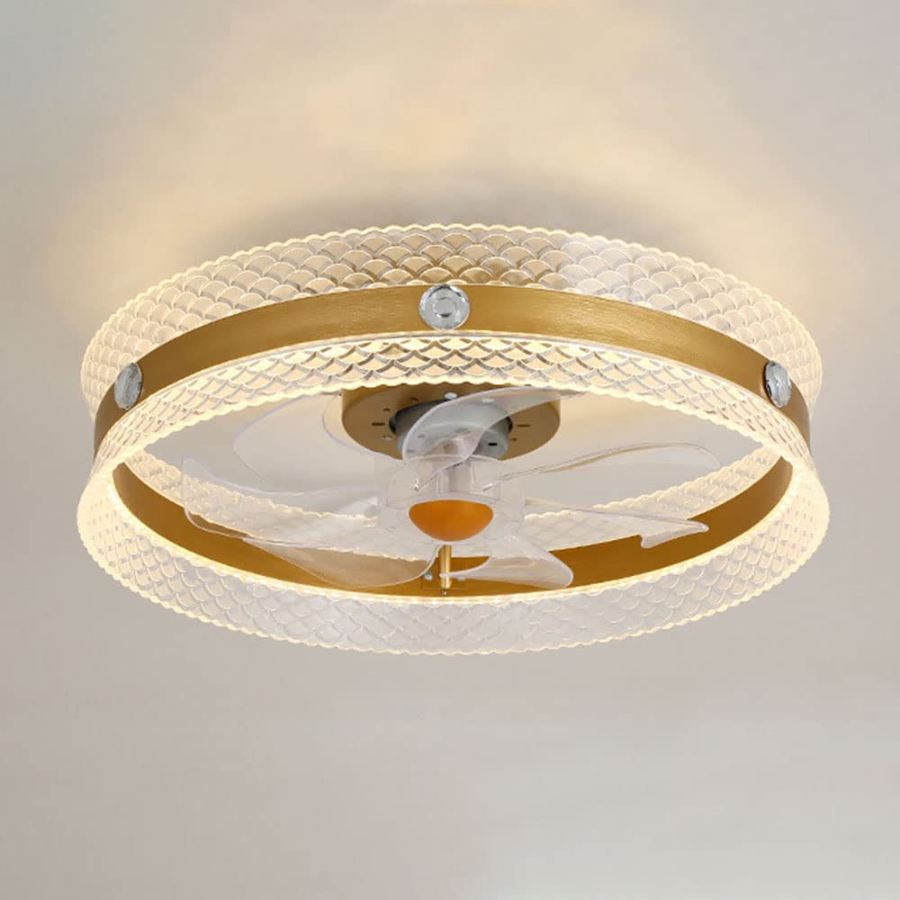 Ventilateur de plafond à intensité variable LED 48W rond doré 3 vitesses