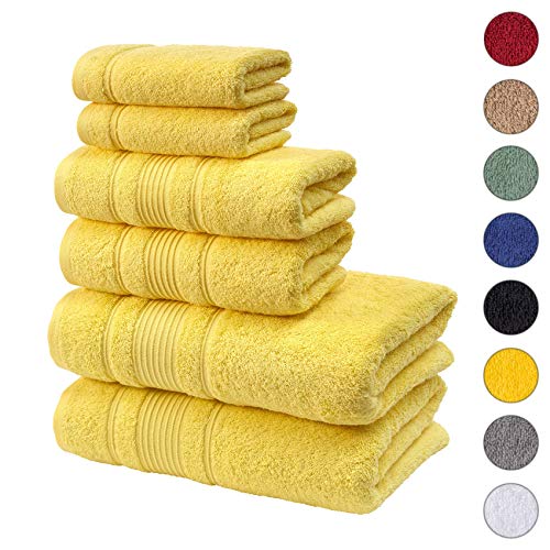 Qute Home 6-Piece Bath Towels Set, 100% Turkish Cotton Premium Quality Bathroom Towels, Soft and Absorbent Turkish Towels, Set Includes 2 Bath Towels, 2 Hand Towels and 2 Washcloths (Yellow)