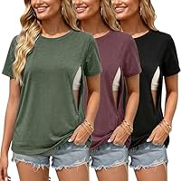 Love2Mi 3er/4er Set Stillshirt mit verstecktem Reißverschluss Stillöffnung kurzen Umstandstop Stillen T-Shirt für Schwangere