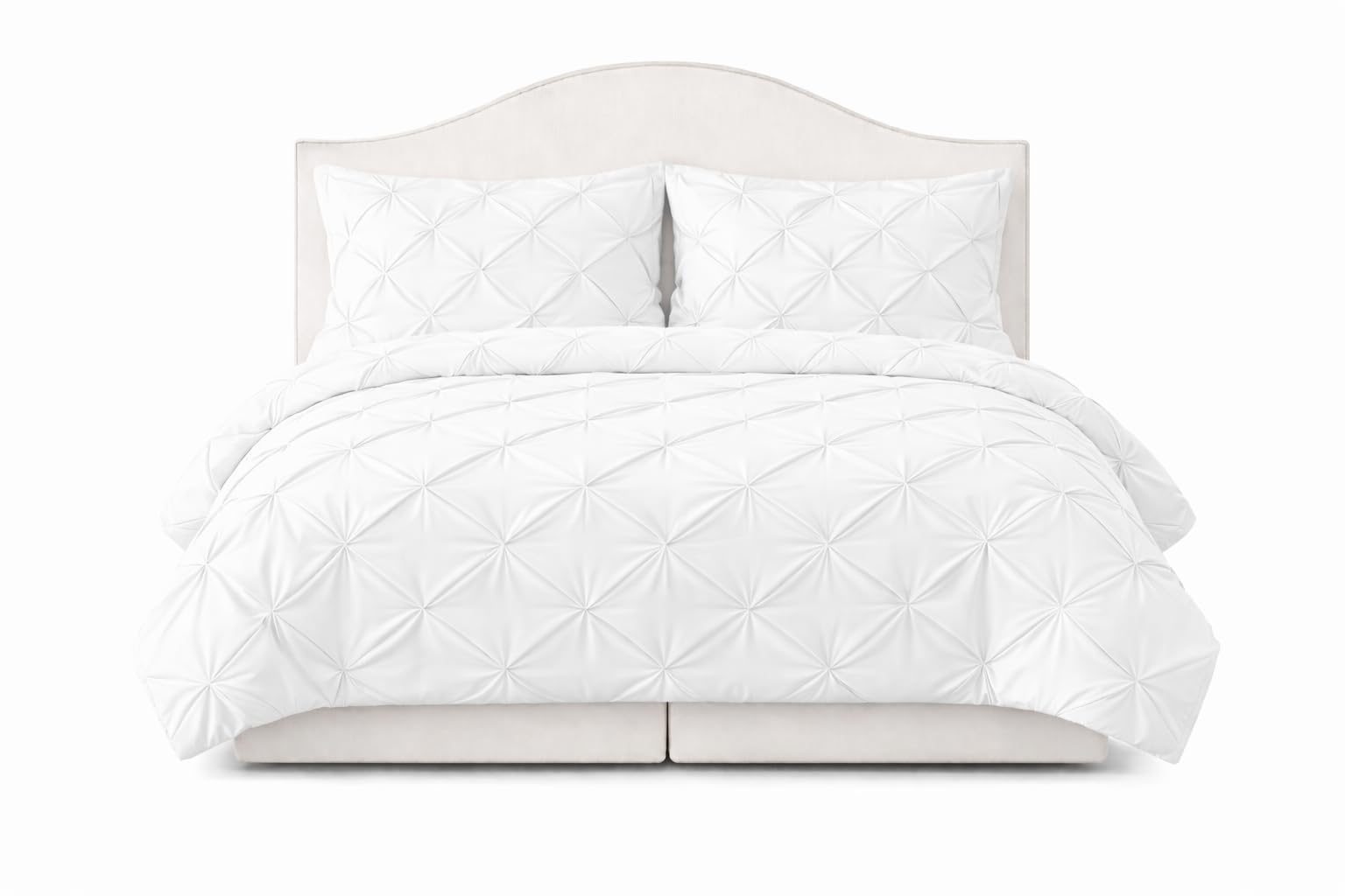 Pinch Pleated Duvet Cover Set 3 Piece – 100% Cotton, 600 TC Zipper Closure & Corner Ties, Soft & Breathable Comforter Cover with 2 Pillow Covers (18X28 In) King/Calking 96x104 Inch, White Solid-image-26