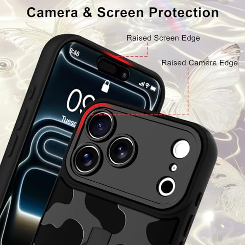 Image of for iPhone 17 Pro Case with Finger Strap Holder, Cute Cool Cow Print Pattern Design for Women Men, Shockproof Anti Scratch Hand Kickstand Protective Cover, Gray
