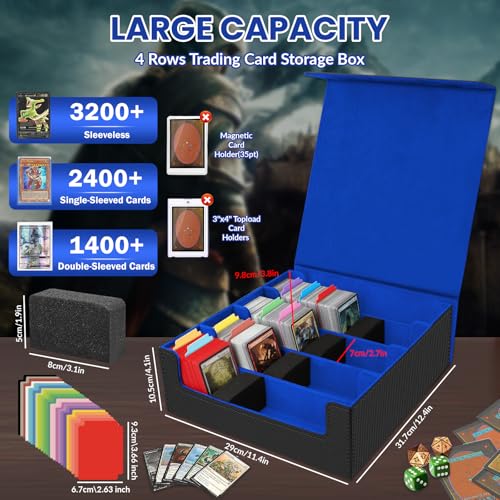 Image of AOBOPLE Trading Card Storage Box,3200+ Card Box Storage with 24 Dividers and 4 Foam Supporters PU Leather Magnetic Cards Deck Case for MTG TCG Magic and Sport Cards,Great Gift for Card Collectors