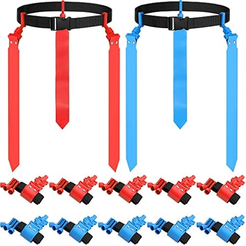 Hungdao 12 Players Flag Football Belts and Flags Adjustable Football Belts for Kids Teens Adults Team Training Sport Events(Red, Blue) Cover