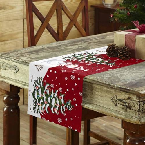 Christmas Table Runner - Cotton Linen 90 Inches, Snowman Rustic Red Snowflake Bed Runner Dress Scarves, Farm Xmas Tablerunner for Dining/Holiday/Coffee Table 13" x 90"