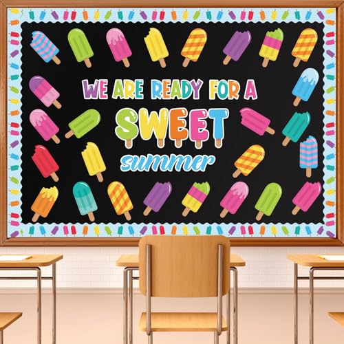 Image of HIQINLUG Summer Bulletin Board Decorations Set Summer Classroom Decoration Colorful Ice Pop Classroom Decor Ice Cream Lolly Bulletin Board Paper Cutouts For Wall Office Decor