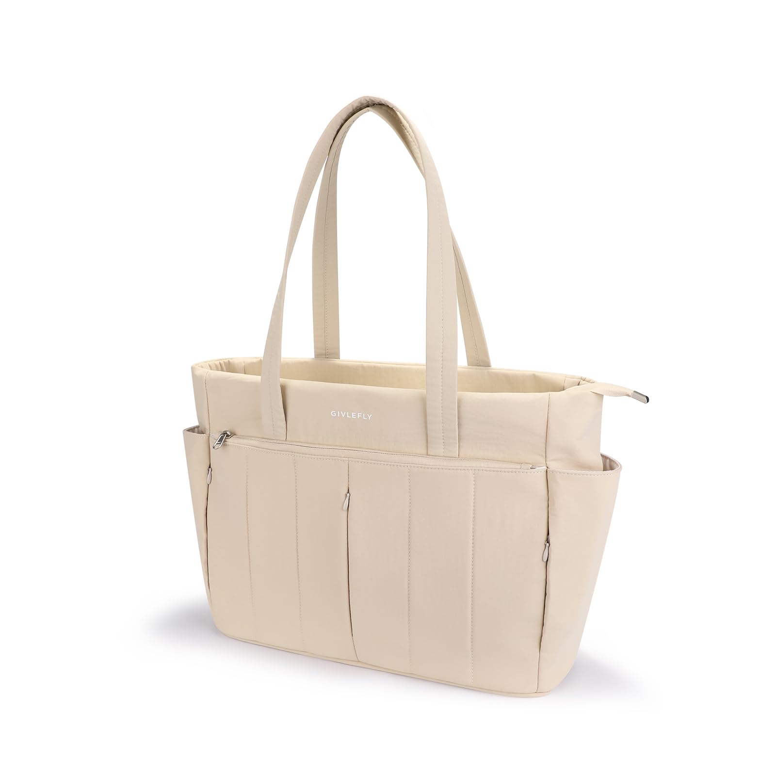 GIVLEFLY Large Tote Bag for Women Waterproof Nylon Laptop Tote Fits 16In Laptop Multi Pocket Organizer Shoulder Bag