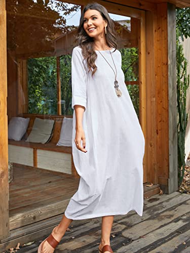 Image of Celmia Autumn Solid Loose Long Maxi Dress Cotton Caftan