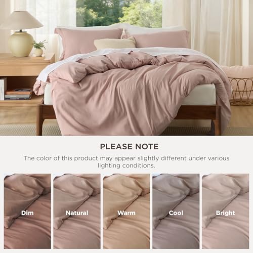 Image of Bedsure Duvet Cover King Size - Soft Double Brushed Bedding Set for Kids & Adults, Zipper Closure, 3 Pieces, Includes 1 Duvet Cover (104 inchx90 inch) & 2 Pillow Shams, NO Comforter, Dusty Rose