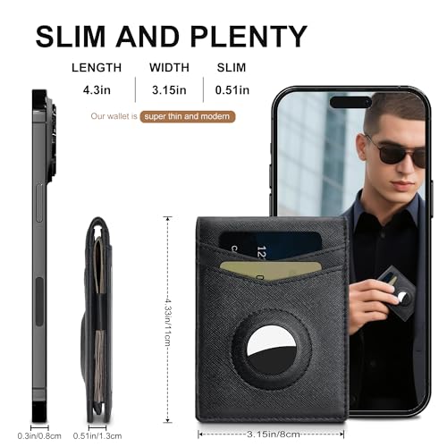 Image of Suncat Slim Airtag Wallet for Men Card Holder RFID Wallet with Money Clip | Minimalist Bifold Design, Large Capacity, RFID-Blocking, 11 Card Holders & 2 ID Window, Gifts for Men