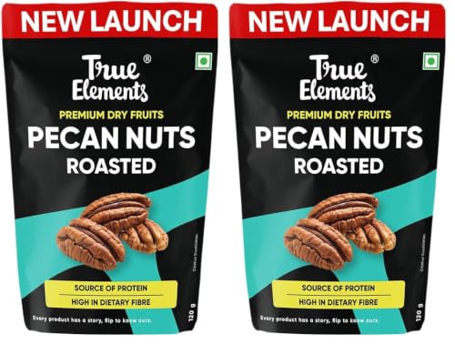 Image of True Elements Roasted Pecan Nuts 120g - Crunchy Nuts | Healthy Snack | Rich in Protein and Fibre | Premium Dry Fruits | Roasted Nuts (Pack of 2)