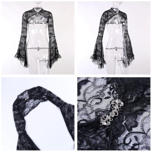 Gothic Crop Top Goth Lace Bolero Black Shrug Cardigan Bell Sleeve Cover Up for Women3