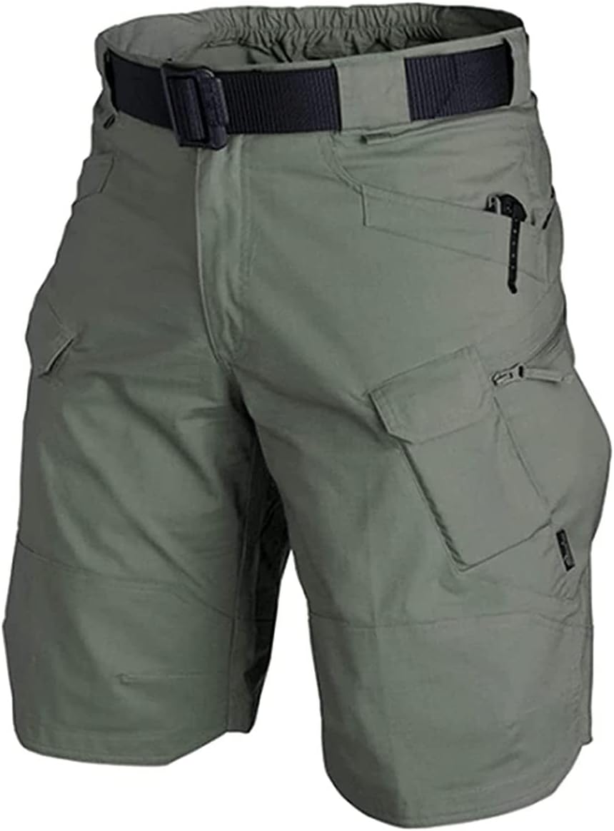 2021 Upgraded Men Waterproof Tactical Shorts With Elastic Waist, Big Size Urban/Outdoor Cargo Shorts, Ripstop for Casual Hiking Travel (Green, XL)