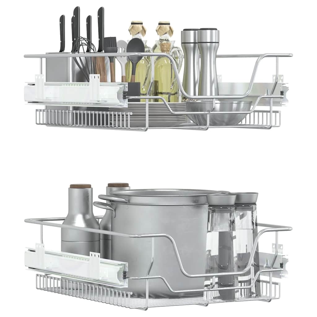 INLIFE Küchen-Drahtkörbe 2 STK. Ausziehbar Silbern 45 cm,Heim & Garten,Küche & Esszimmer,Küchenhelfer & -utensilien,Küchenorganizer,Küchenutensilienhalter & -ablagen,Silber,7.1 KG,358372