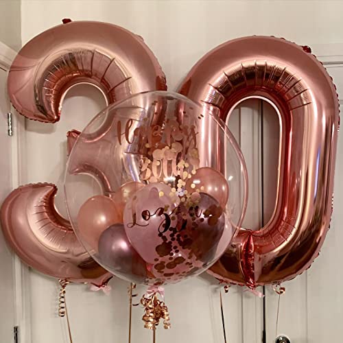 Image of LHOAVWE 40 Inch Rose Gold 30 Number Balloons, Giant Jumbo Huge 30 Foil Mylar Helium Number Digital Balloons, Dirty 30th Birthday Party, 30th Anniversary Events Party