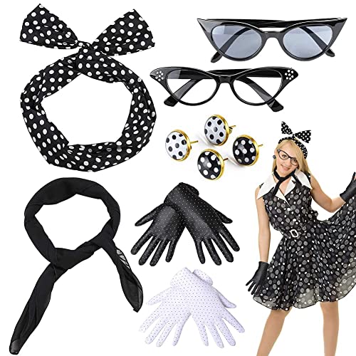 50er Jahre Accessoires Set Damen - Rockabilly Kostüm Zubehör Mit Perlen & Punkten