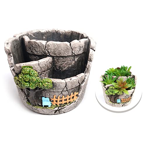 PUOO Succulent Plant pots, 5.3' Succulent Plant Cactus Creative pots, Home, Office and Garden pots Decoration, Exquisite Valentine's Day, Christmas, Birthday Gifts (Small Tree Fence - White)