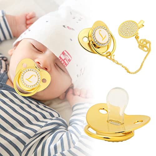 Image of Baby Pacifier, Curved Design Orthodontic Pacifier with 26 Variants Chain Clip for Newborns Toddlers Sleep Travel Teething (L)