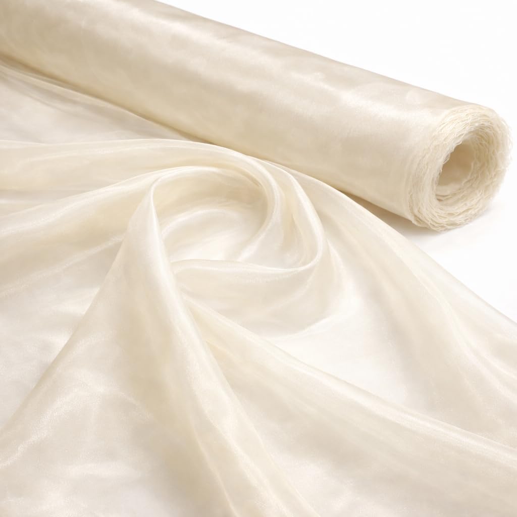 1 Meter Pack Ivory Plain Sheer Lightweight Organza Voile Drape Curtain, Wedding, Chair Sash Fabric 150cm Wide