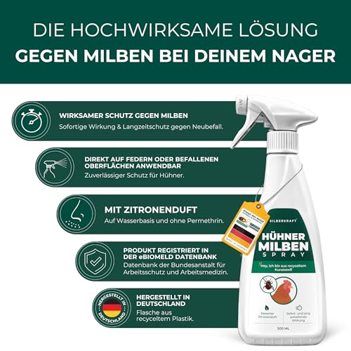 Silberkraft Milbenspray 500 ml für Hühner und Ziervögel, zuverlässiger Milbenschutz, effizientes und garantiert hilfreiches Anti-Milben-Mittel