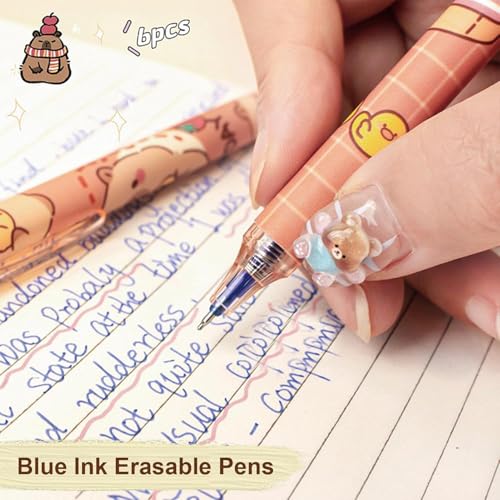 Image of Alokik Luxury Gel Pens and Highlighter 5pcs black Color pen + 1 pcs highlighter Coordinated Design, Signature Pen Set, Writing School Supplies (Capybara Erasable Gel Pen Set of 6)
