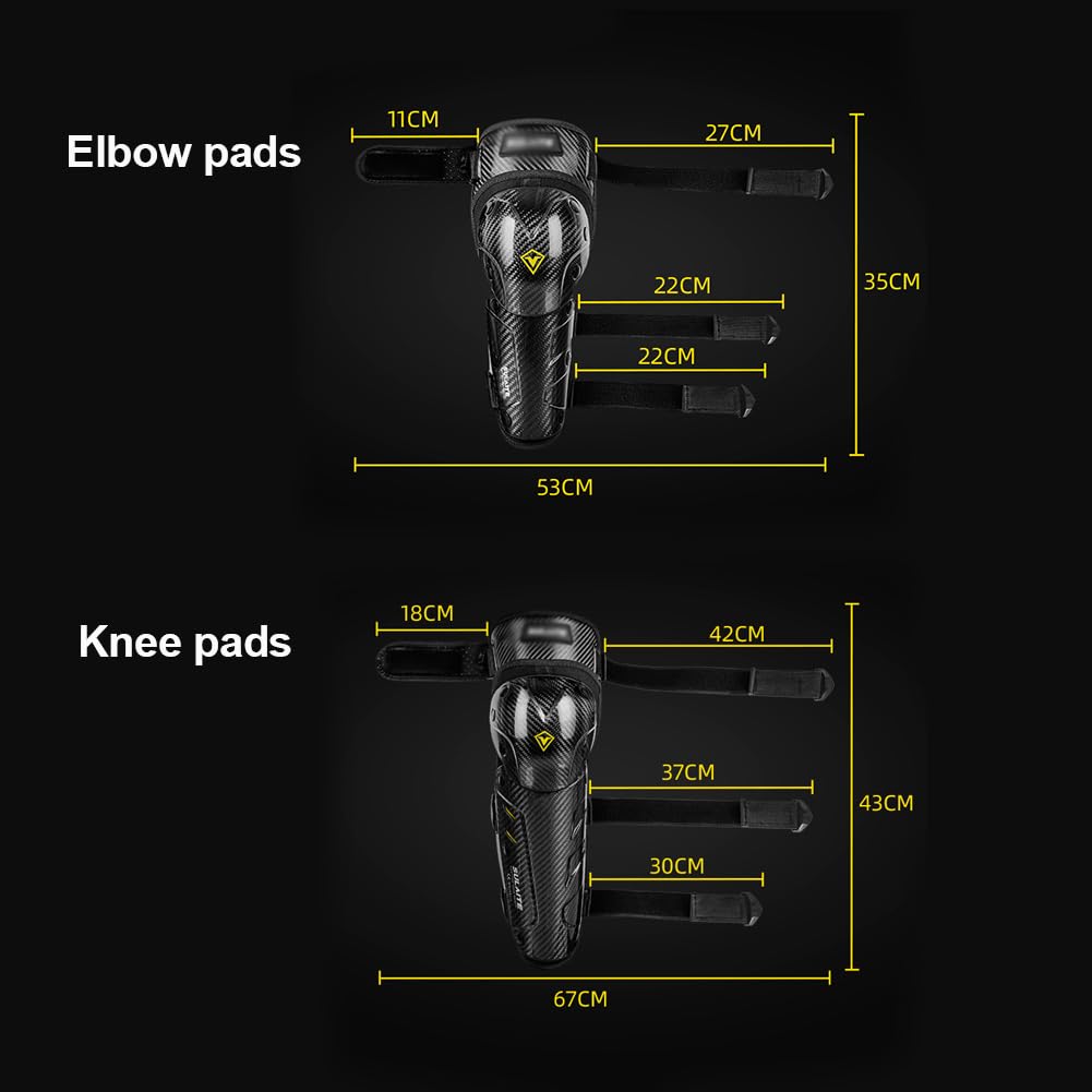 Motorrad Knieschoner, Kohlefaser Motocross Knie- / Ellbogenschützer Nachtreflexions-MTB-Knieschützer Sturzsicher für Snowboarden Reiten Skifahren Motocross Elbow Pads Knee Pads