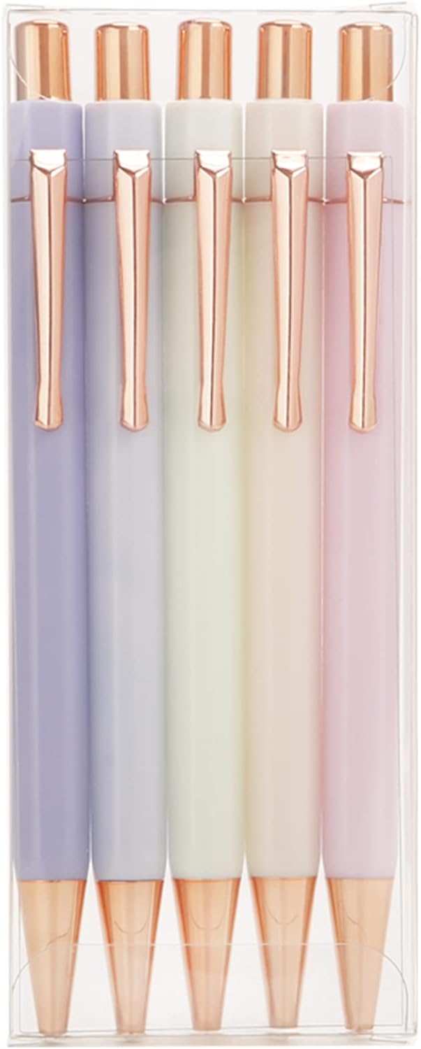 Pretty Rose Gold Hexagon Gel Pens, Medium Point(0.7), Black Ink, 5-Pack, Pretty Pens for Women and Man (Assorted 07)