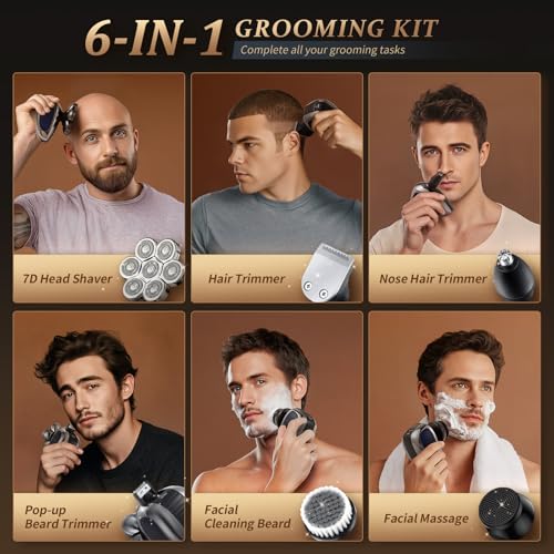Image of Head Shavers for Bald Men, Professional 5-in-1 Electric Head Shaver Grooming Kit, 7D Floating Wet & Dry Electric Razor for Bald Heads with LED Smart Display & Type-C Charging for Hair /Face /Beard