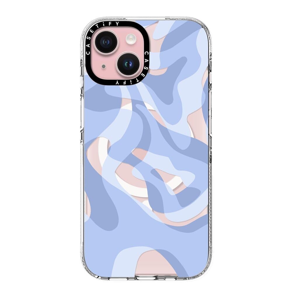 CASETiFY Clear iPhone 15 Case [Not Yellowing / 6.6 ft. 3X Military Grade Drop Protection/Compatible with Magsafe] - Retro Swirls in Blue - Clear