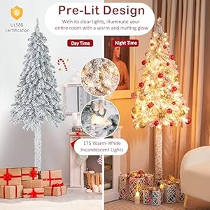 Goplus 6ft Pre-Lit Slim Pencil Christmas Tree, Artificial Snow Flocked Xmas Tree with 175 Warm-White Incandescent Lights, 442 Branch Tips, Metal Plate Stand, for Office Home Holiday Decor Goplus 6ft Pre Lit Slim Pencil Christmas Tree Artificial Snow Flocked Xmas Tree with 175 Warm White Incandescent Lights 442 Branch Tips Metal Plate Stand for Office Home Holiday Decor