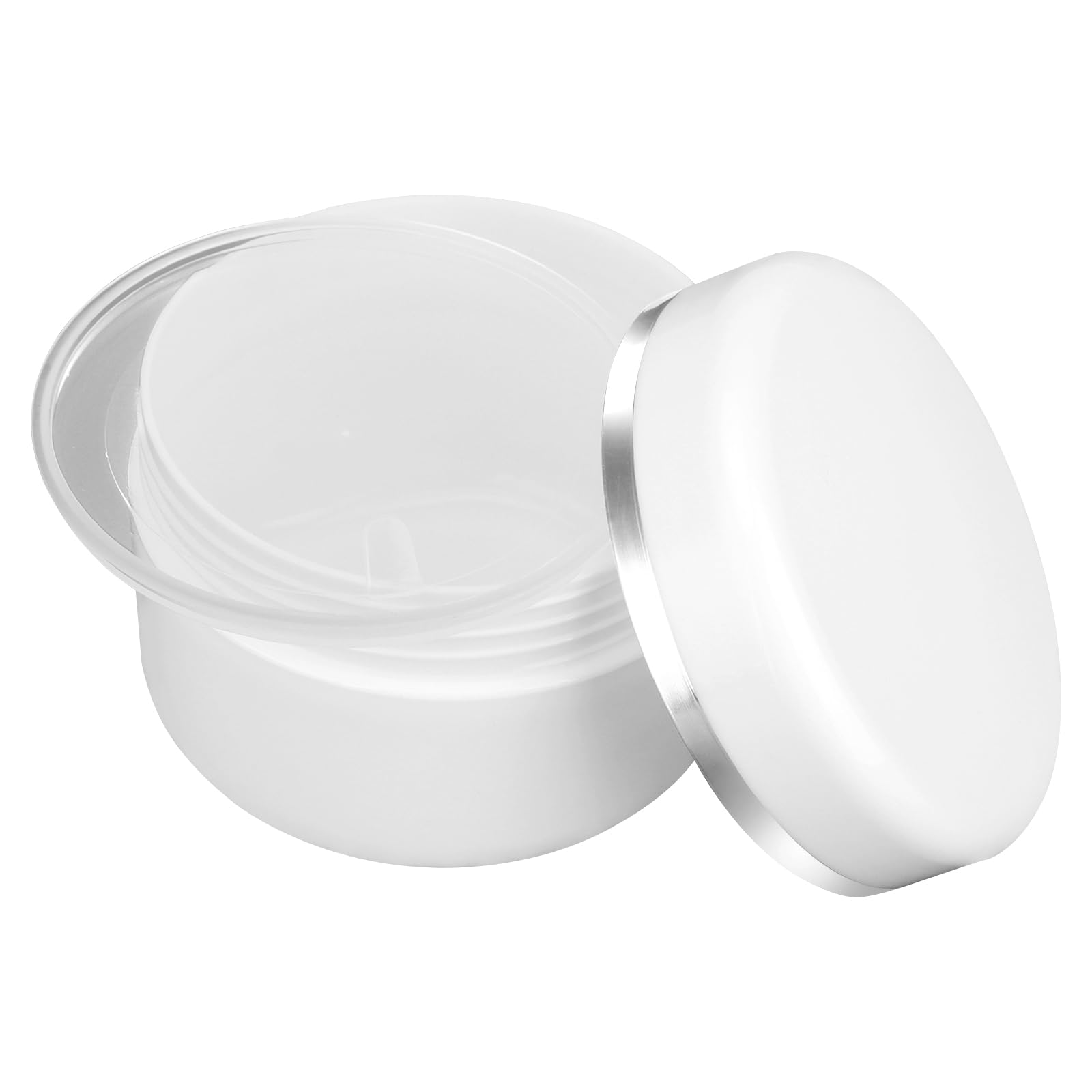 50 barattoli per campioni di cosmetici, 50 g, in plastica, ricaricabili, vuoti, con coperchi a cupola argentati, per articoli da toeletta, trucco, creme di bellezza
