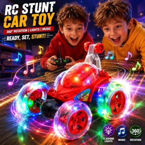 Image of RC Stunt Car Toy for Kids with 360 Rotation, Colorful Flashing Lights and Music-Multicolour